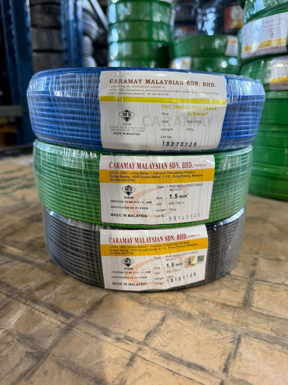 caramay pvc insulated cable 1.5mm (sirim approved) caramay pvc insulated cable 1.5mm (sirim approved)