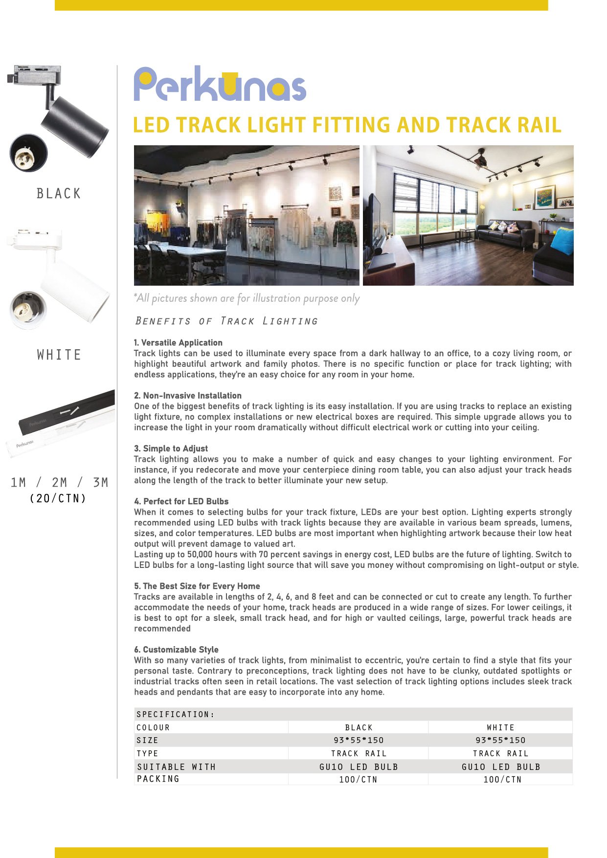 perkunas-gu10-track-light-fitting-information Perkunas GU10 adjustable track-light fitting product information