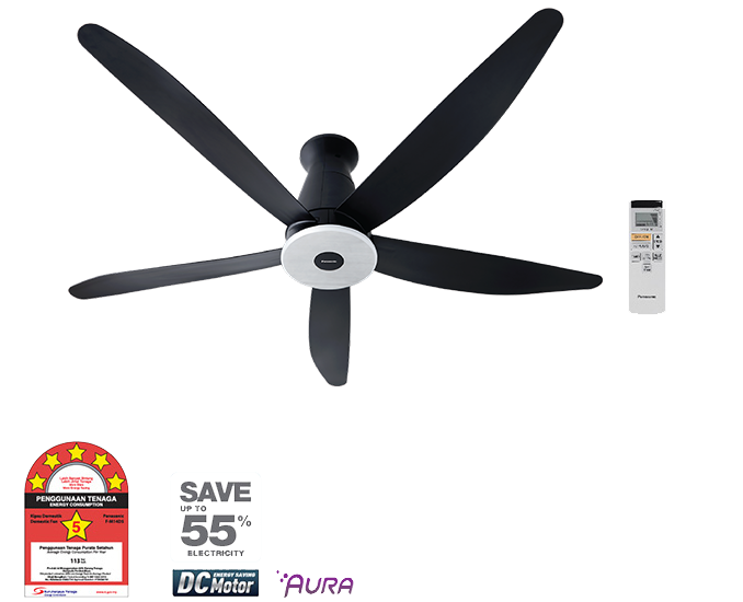 panasonic 60" aura series 5 blade remote ceiling fan black (short pipe) Panasonic 60" Aura Series 5 Blade Remote Ceiling Fan - Black (Short Pipe)