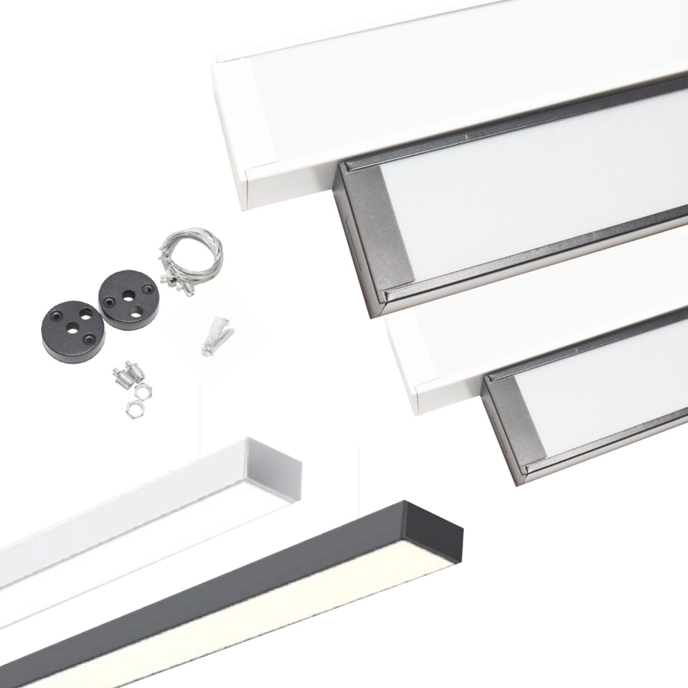 perkunas 3 x t8 led linear office fitting only (black) Perkunas 3 x T8 LED Linear Office Fitting Only (Black)