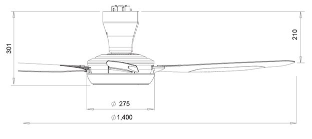 panasonic-f-m14e2-installation-space Panasonic F-M14E2 ceiling fan installation space diagram