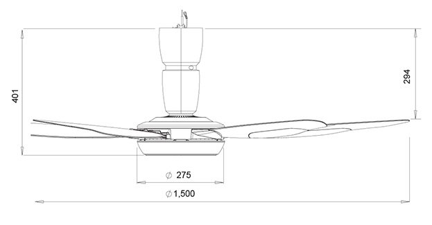 panasonic-f-m15e2-installation-space Panasonic F-M15E2 ceiling fan installation space diagram