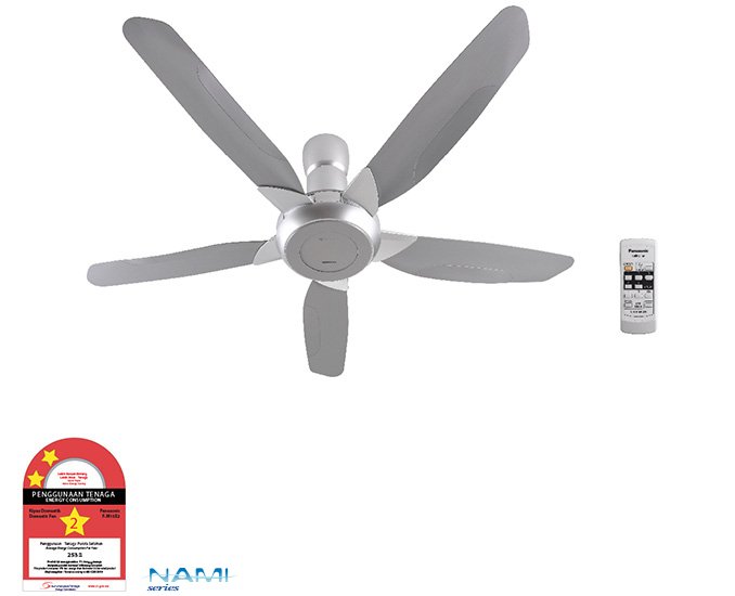 panasonic-f-m15e2vbhh-nami-ceiling-fan-silver Panasonic F-M15E2VBHH 60-inch five-blade Nami ceiling fan in silver