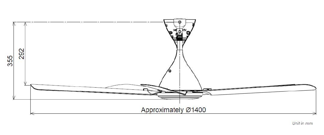 panasonic-f-m14jh-installation-space Panasonic F-M14JH ceiling fan installation space diagram