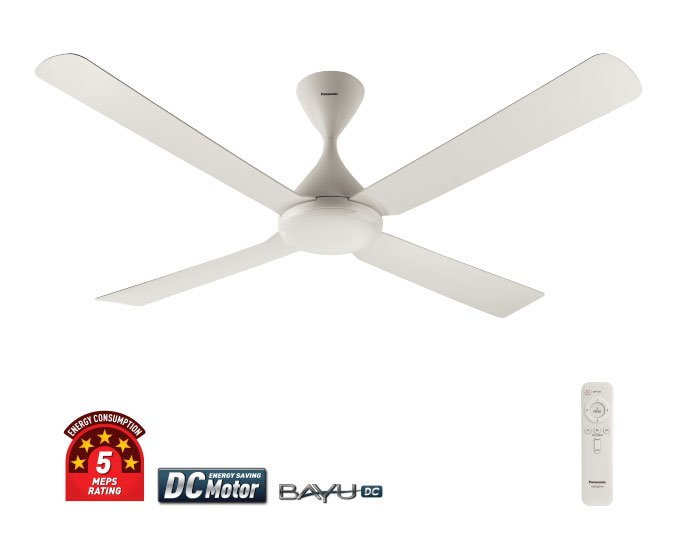 panasonic 56" 4 blade remote ceiling fan bayu4 dc white Panasonic 56" 4 Blade Remote Ceiling Fan BAYU4 DC - White